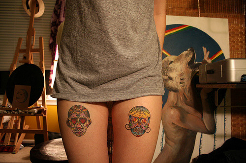candy skull tattoo. #legs #skull #candy skull