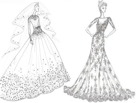 kate middleton wedding dress sketches. Wedding gown sketches for Kate