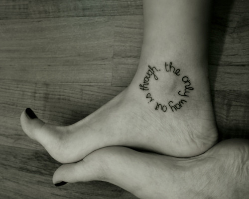  through circle words cursive cute ankle foot tattoo lyrics Alanis 