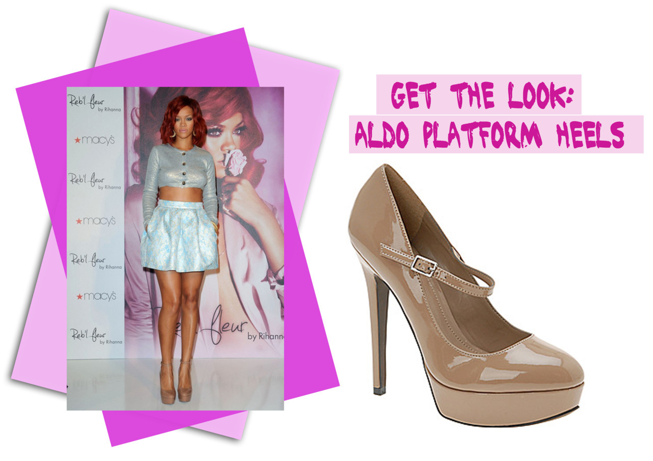 GET THE LOOK: While in Lakewood promoting her Perfume at Macy&#8217;s Rihanna wore a pair of nude Prada heels. You can get similar pairs from Aldo for $59.98. Click HERE to view item.