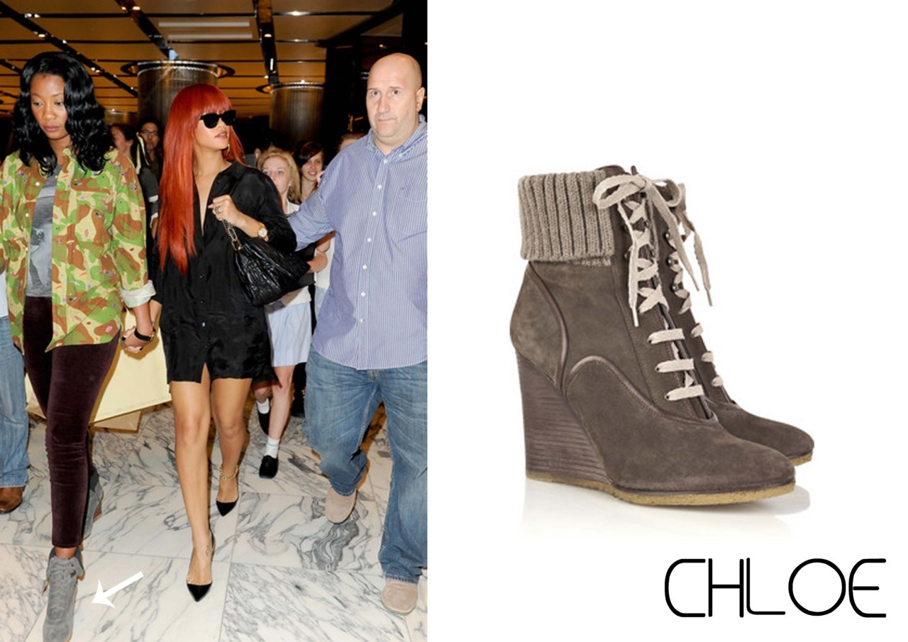 Melissa was seen in a pair of Suede wedge boots by designer Chloe.