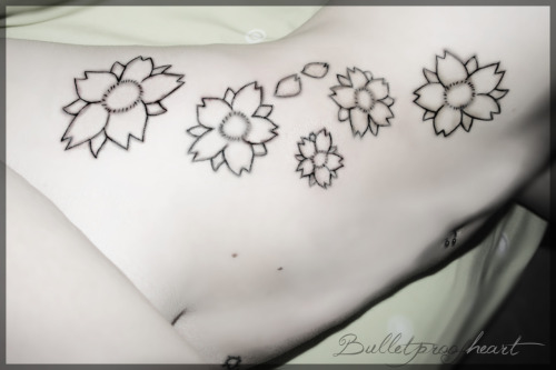 My left side from armpit to hip Cherry blossom flowers sakura's tattoo