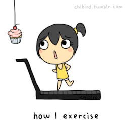 chibird:  CUPCAKE. this is also known as cruel and unusual punishment. D: poor Jacqueline is not smart enough to get off the treadmill. 