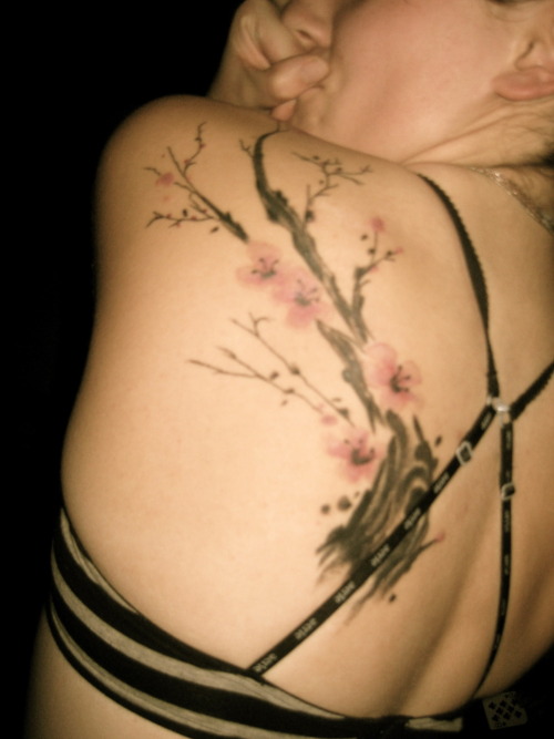 Cherry Blossom on my left shoulder My first tattoo done in Eugene Oregon