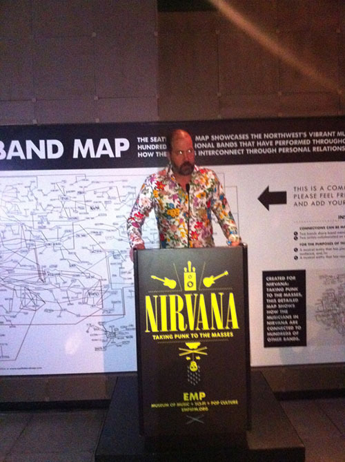 Krist Novoselic in front of Seattle Band Map at EMP