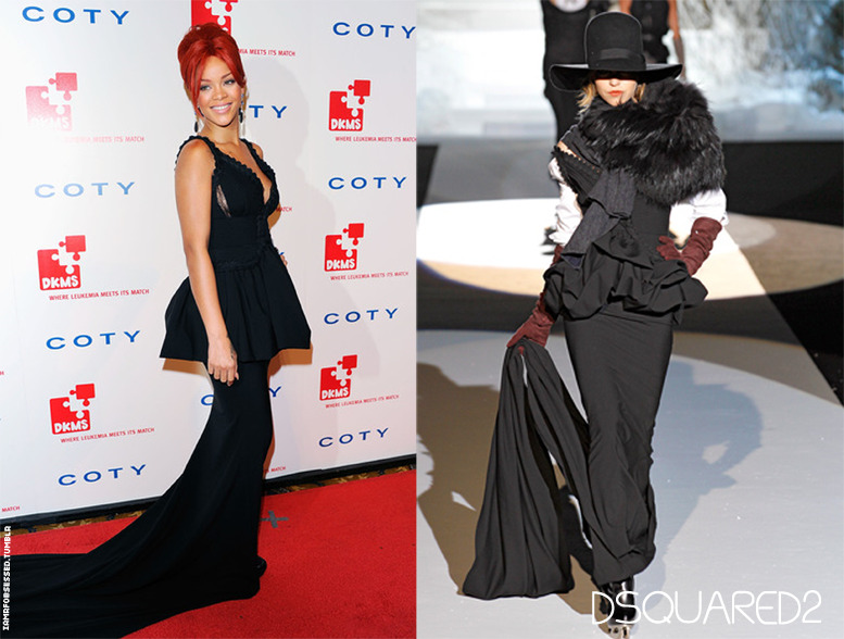 Rihanna on the red carpet of DKMS&#8217; 5th annual gala in New York wearing Dsquared2 from the 2011 fall collection. I prefer the one Rihanna is wearing compared to the catwalk version.