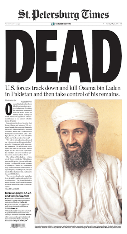 frontpages Bin Laden Is. (via Newspaper front pages