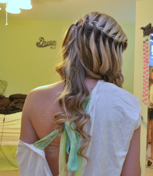 Waterfall Braid with Curls for Prom