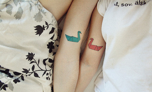 origami paper crane couple tattoo