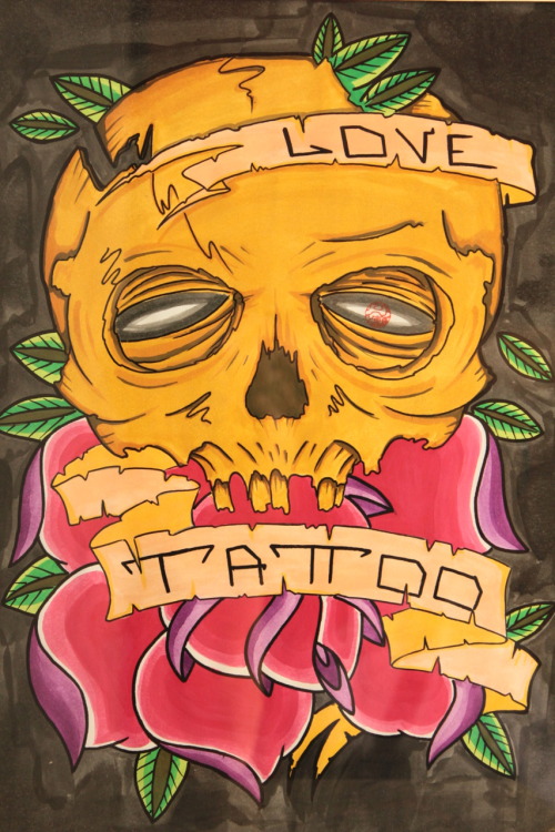skull skull tattoo flowers