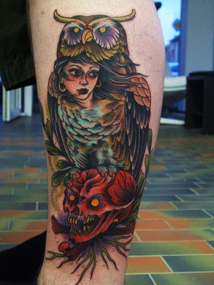 Tagged black thorn tattoo tattoos lady owl skull submission