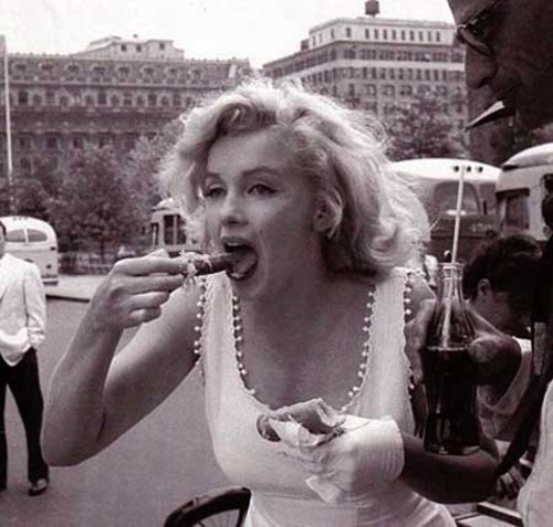 Marilyn Monroe hot dog one white glove and hot dog bun removed