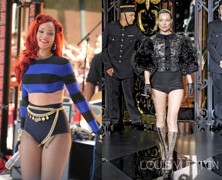 Rihanna in Louis Vuitton shorts during her performance on the &#8216;Today&#8217; Show in Rockefeller Plaza on May. Who wore it better Kate or Rih?
Thanks to the Anonymous for the tip :)