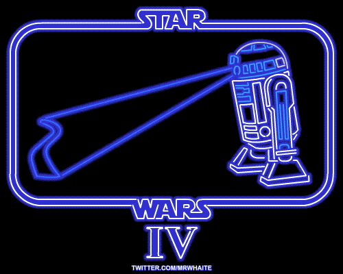 “Help me Obi-Wan Kenobi, you’re my only hope.”
An animated neon poster for the original Star Wars film - Episode IV: A New Hope. This is the key moment when Luke discovers his call to adventure and the hero’s journey begins.
Also in this series of Star Wars neon posters:
The Empire Strikes Back - http://mrwhaite.tumblr.com/post/6314624437/neonempire
Return of the Jedi - http://mrwhaite.tumblr.com/post/6355618795/neonjedi
