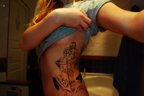  rib tattoo Anchor mermaid 
