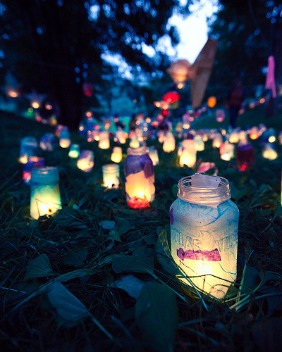 Outdoor Wedding Party Beautiful mason jar lanterns light the way