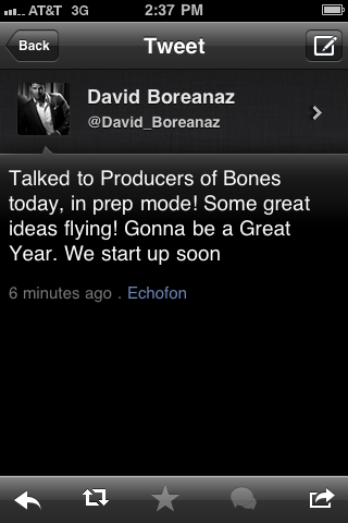 nicolemunizz:

hellyeahbones:

#Bones starting soon!

I hope so! I’m freaking out without Bones&#160;!