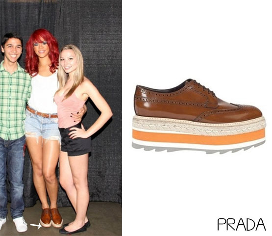 During her LOUD tour meet &amp; greet in Vancouver, Canada. Rihanna opt for a pair of platform Brogues by designer Prada.