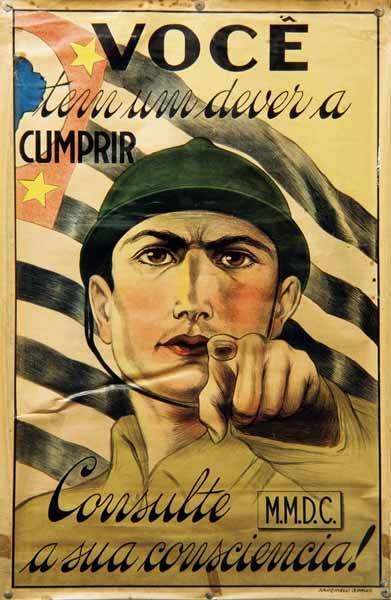 Revolução Constitucionalista de 1932 - Cartaz de convocação de voluntários(Acervo do Instituto Histórico e Geográfico de São Paulo/Foto de Renato Chaui)