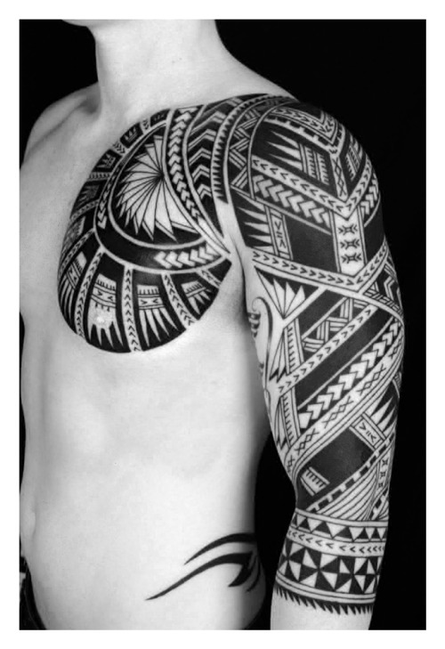 blackworktattoos Polynesian Chest Plate 3 4 Arm Sleeve Tattooed by 