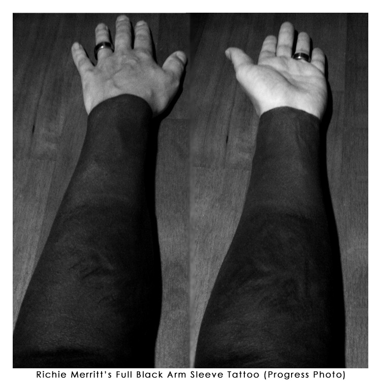 Heavy Blackwork Solid Black Full Sleeve Tattoo Tattooed by Jason Dunn at 