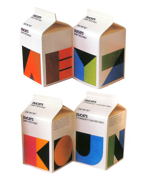 Ducats Milk cartons designed by Heinz Grunwald c. 1980s. (via Recollection)