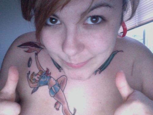 No make up freshly tattooed chest piece starter The pinup girl is actually 