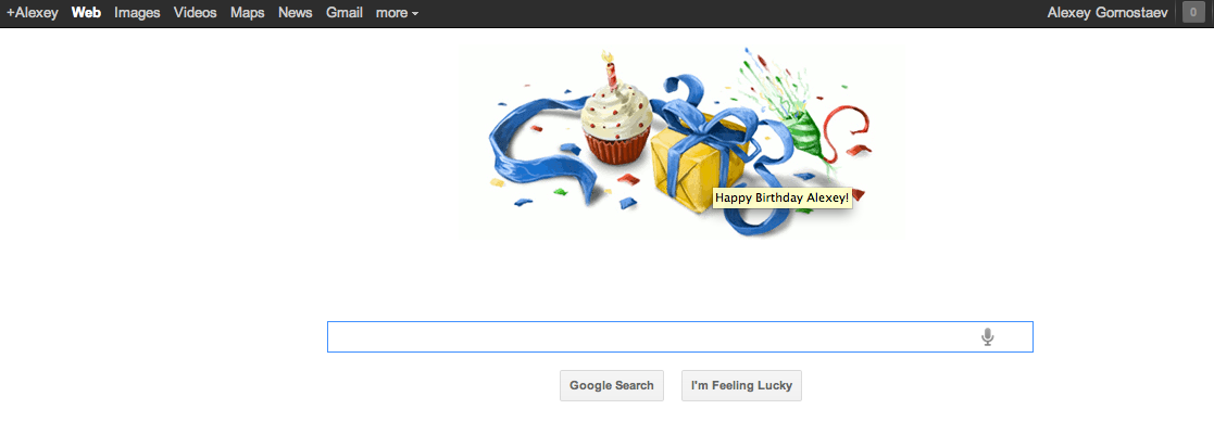 En la microinteracción de la búsqueda de Google, un detalle inolvidable. Google le desea feliz cumpleaños en base a la información de su perfil de Google+. ([littlebigdetails.com][])