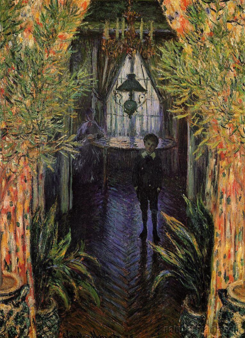 Ressam&#160;: Claude Oscar Monet  (1840-1926)
Resmin Adi&#160;:  The Corner of the Apartment (1875)
Nerede&#160;: Orsay, Paris, Fransa
Boyutu&#160;:  81,5&#160;cm x   60,5cm
Monet&#8217;nin simetrinin ahengini, müthiş bir ışıkla anlattığı gündelik hayat manzaralarından biri bu resim. Monet, İngiltere&#8217;den döndüğünde 8 yıl kadar Paris yakınlarındaki Argenteuil&#8217;de bu apartmanda yaşamıştı. Resimdeki oğlan Monet&#8217;nin oğlu Jean, burada 8 yaşında. Arkada görünen kadının eşi Camille olduğu sanılıyor. Jean&#8217;ın öne düşen yansıması harika. Apartman içindeki bitkilerin arasından adeta gözetleyen bu bakış açısı resmi saatlerce izlenesi yapıyor. Monet&#8217;nin hayatını The Water Lily Pond resmi vesilesiyle 30 Mart'ta anlatmıştım. 13 Haziran'da The Houses of Parliement resmini  ve 5&#160;Ağustos'ta Madame Monet and her Son  resimlerini anlatmıştım, resimlere tarih linklerine tıklayarak ulaşabilirsiniz.
