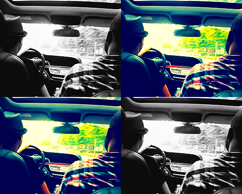 justabelieber:  Kenny decided to let Justin drive, in the rain, and now we’re all nervous! 