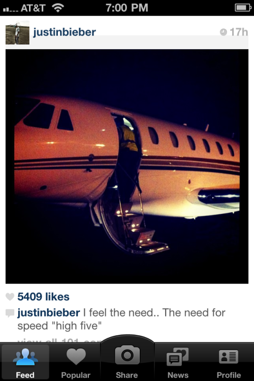 livelearnbelieb:  “I feel the need.. The need for speed ‘high five’” ~Justin Bieber 