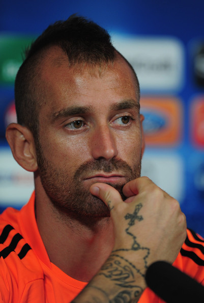 Raul Meireles of Chelsea looks on during a Chelsea press conference at the