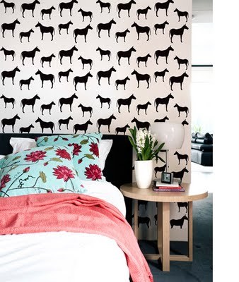 love this horse wallpaper and bedroom styled by clair wayman