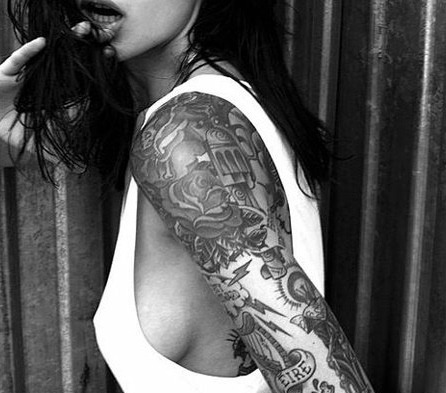 black and white arm tattoos