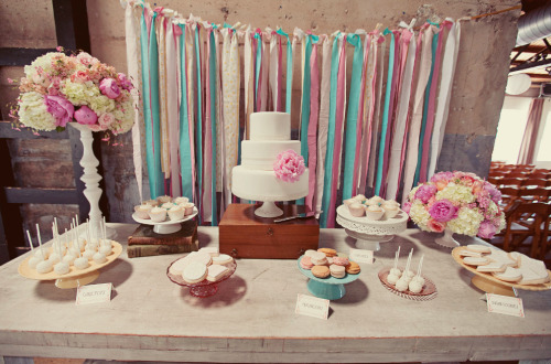 intimate handmade wedding dessert table