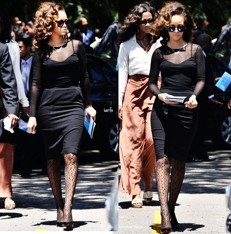 Rihanna attending a funeral service back in Barbados with Melissa.