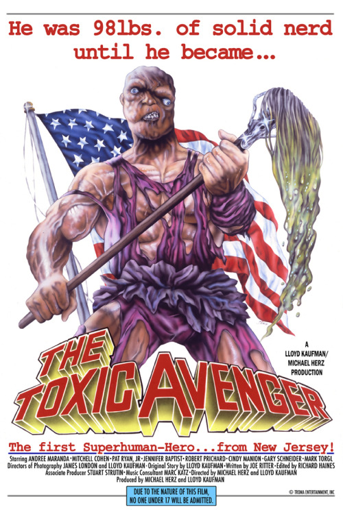 Month Of Horror:13. The Toxic Avenger, 1984
This movie is weird. Just weird. I have no words.
Comedy horror, low-budget, campy, slapstick, tongue in cheek, and a cult classic.It&#8217;s odd to think that this movie has generated not one but three sequels, a stage musical and a children&#8217;s tv cartoon called &#8216;The Toxic Crusaders&#8217; complete with action figures and a comic book series (yes, I do own one of those comic books). This movie has gore, shitty acting, nudity, over the top dialog, unsiched dubbing, kung fu, mop fu, granny punching fu, guts fu, and it&#8217;s all around bat shit crazy.Four stars! If you have a chance and feel like getting on a bizarre movie ride, be sure to check it out.

P.S. I do have the rest of the sequels around here, I am still considering if I&#8217;ll watch them as well this month.