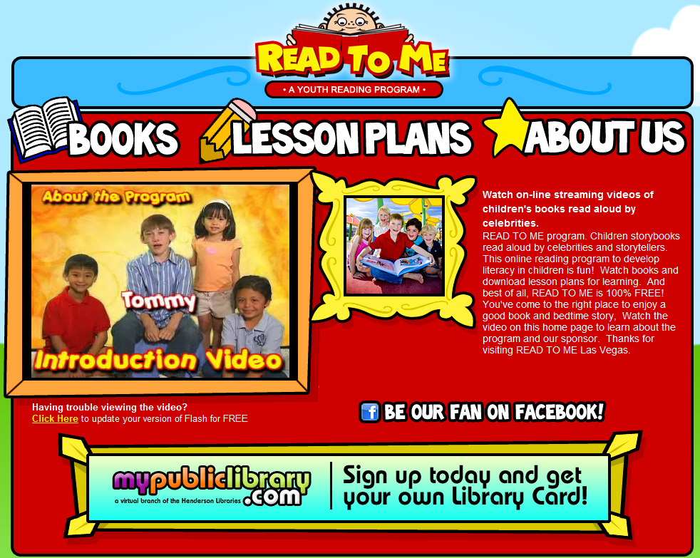 Read to Me is an engaging site where kids can listen to books told by celebrities. 
#elemchat #spedchat #hearingimpaired #ebooks #audiobooks #videobooks
The celebrities are all Las Vegas performers and are pretty entertaining. Kids may recognize some of them but probably not all.
Printable PDFs of lesson plans are available as well as the author&#8217;s site, celebrity reader&#8217;s site and publisher site. Stories can be viewed full screen.
I watched a couple and they were very good, something I think students will enjoy. The Read to Me videos took a bit of time to load so I would suggest loading them before showing to students.

Notice in the screenshot above that they even have one in Spanish. Would be great if they added a few more like this. They also had a few for students who are hearing impaired, which uses American Sign Language.
Added to  Awesome Audio Stories and more! Great educational, student-friendly websites for listening centers, quite times, story time, etc.
Visit my new site KB&#8230;Konnected Kids. 100+ free educational enrichment sites. Just launched 6-23-12.

You may also like&#8230;
Children&#8217;s eBook Libraries
Kids AOL Jr. Stories
Class Tools
Storyline Online
