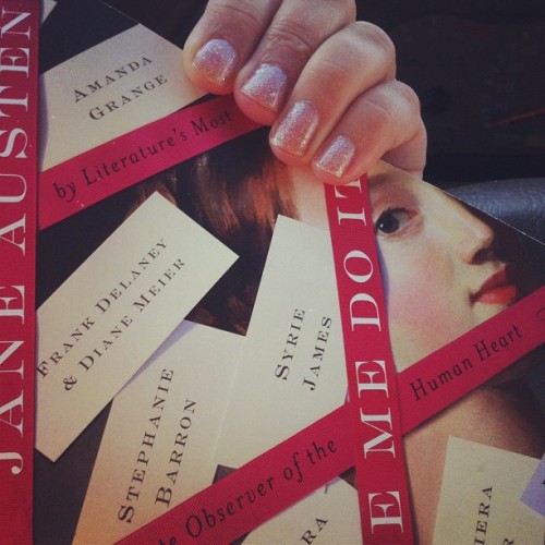 Reading JANE AUSTEN MADE ME DO IT and wearing @butterlondon’s Tart with a Heart.  (Taken with instagram)