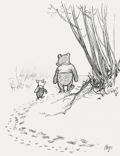 vohnjincent:

“Piglet sidled up to Pooh from behind. “Pooh?” he whispered. “Yes, Piglet?” “Nothing,” said Piglet, taking Pooh’s hand. “I just wanted to be sure of you.”
Original EH Shepard Art from the AA Milne Book
