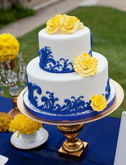 Blue and Yellow Wedding Cake