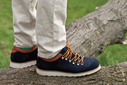 SS12 preview | Pointer Men&#8217;s Tenzing in Navy/Rust.
A modern interpretation of the classic hiking shoe. The Tenzing has a suede outer, leather interior, metal rivets &amp; three sets of laces.
Also available in Camel and Brown colourways.