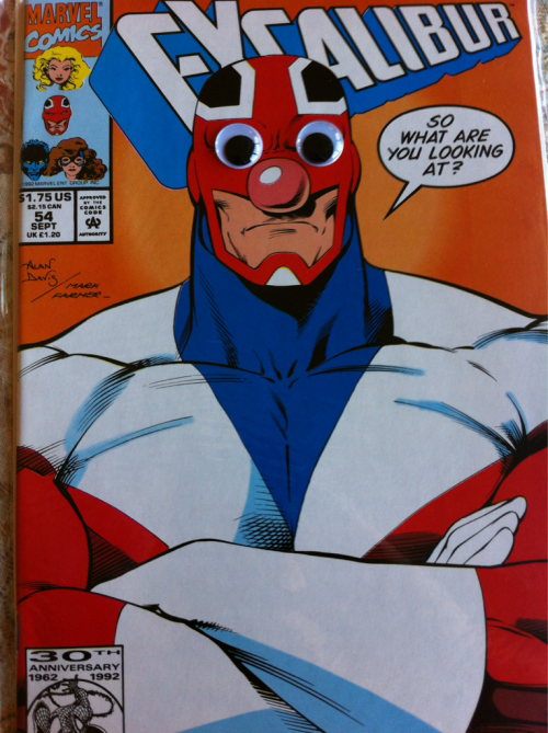 I did the googly eyes. That clown nose is actually on the cover. - Excalibur 54