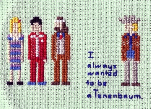 I made this for my sister for christmas, based off Tenenbaums cross stitch characters from the internets. Took like 10 hours&#8230; but worth it for the final product. 