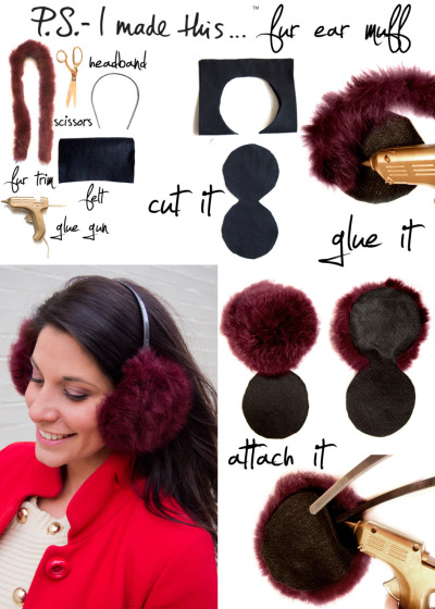 Burgundy, merlot and cabernet wine&#8230;their rich and mighty hues add great flavor to design.  Lanvin recently created yummy earmuffs in this of-the-moment shade.  Get inspired, stay warm, and feel good with a fuzzy fix!
To  create your own: fold a piece of felt in half, which will be the base  of the earmuff.  Trace and cut a circle leaving approximately 3 inches  flat on the bottom fold.  The size of the circle can vary per person.   You will need two of these felt rounds.  When open flat, circles should  be connected in the middle.  Apply small amounts of glue onto the  outside of the felt, and begin wrapping around a fur or faux fur strand,  gently holding it in place until set.  Continue to glue and coil inward  until you reach the center. When completely covered, trim excess fur.   Attach each muff by sandwiching them outside of a headband, gluing insides of felt together.  
P.S.  We&#8217;re also over-the-moon for these fox fur headphones from Beats by Oscar de la Renta&#8230;check them out! 