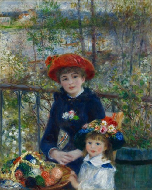 Ressam&#160;: Pierre Auguste Renoir (1841-1919)
Resmin Adı&#160;: Two Sisters - On the Terrace (1881)
Nerede : Art Institute of Chicago, Chicago, ABD
Boyutu&#160;: 100,5 cm x 81&#160;cm
Renoir&#8217;ın terastaki iki kız kardeşi tasvir eden bu çarpıcı resmi bana hep başka bir dönemden gibi geliyor. Halbuki tam da Luncheon of the Boating Party&#8217;yi yaptığı yıldan. Renkler çok parlak, yüzler çok keskin. Fondaki manzara fazlasıyla izlenimci olduğundan, kızların tek renk kıyafetleri, yüzleri ve hatta gözleri neredeyse gerçekçi kalmış. Renoir’ın hayatını Dance at Le Moulin de la Galette resmi eşliğinde 12 Mart‘ta kısaca anlatmıştım. 6 Kasım‘da Luncheon of the Boating Party ve 11 Aralık'ta The Theather Box resmine yer vermiştim. Hatırlamak isterseniz tarih linklerine tıklayın.