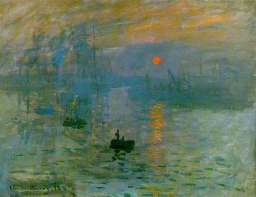 Ressam&#160;: Claude Oscar Monet (1840-1926)
Resmin Adi&#160;: Impression&#160;: Sun Rise (İzlenim&#160;: Gündoğumu) (1873)
Nerede&#160;: Musee Marmottan, Paris, Fransa
Boyutu&#160;: 48&#160;cm x  63 cm
İşte o resim, izlenimciliğe adını veren, herşeyi başlatan bu resim! Monet, 1869&#8217;da başarısız kariyeri, zorlu özel hayatı, bir de üstüne parasızlık derken kendini Seine nehrine atıp, intihar etmişti. Tam bir çöküş! Anlatmıştım, hatırlarsınız. Ölmeyince şansını zorlamaya karar verdi, savaştan kaçıp Londra&#8217;ya gitti, Turner onu büyüledi. Paris&#8217;e geri döndüğünde sanat tarihini değiştirecek, Fransa&#8217;yı resim sanatında yep yeni bir yere taşıyacak dev adımını attı. Bu resme Impression yani İzlenim adını vermişti. Gözüyle gördüğünü, manzaranın açık havadaki görüntüsünü baz alarak değil de, ışığın ona sunduğu yanılsamayı resimlerine aktarmaya karar vermişti. Resmi görenler şoka girdi, dalga geçti. Aslını beceremediği için -miş gibi yapmış, izlenimini aktarmış dediler. İzlenimci sözü, bir hakaret gibi kullanılmaya başladı. Sonrasını biliyorsunuz, Salon&#8217;a kaşı gelen bir grup arkadaş bu tarzda resimler yapmayı sürdürdü, kendi sergilerini açtı ve dünyaya yepyeni bir akım kazandırdı. İlginç bir site buldum, resimdeki ışık ve renkler değiştiğinde yarattığı ilüzyonu anlatıyor. Bu linkte Monet&#8217;nin İzlenim resminin ışığıyla oynayabilirsiniz, diğer linkleri de karıştırırsanız, ilginç şeyler var. Monet’nin hayatını “The Water Lily Pond” resmi vesilesiyle30 Mart‘ta anlatmıştım. 13 Haziran‘da “The Houses of Parliement” resmine, 5 Ağustos‘ta “Madame Monet and her Son” resmine, 31 Ağustos‘ta “The Corner of the Apartment” resmine ve 26 Eylül'de devasa &#8220;Reflections of Clouds on the Water-Lily Pond&#8221; resmine yer vermiştim. Hatırlamak isterseniz tarih linklerine tıklayın.