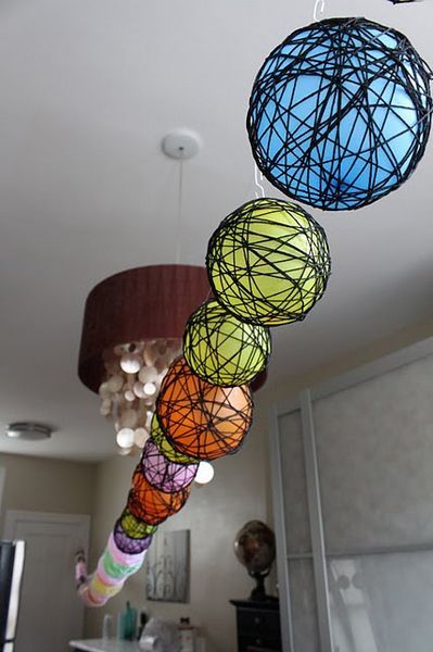 DIY string ball to hang from ceiling or place several on a table as a 