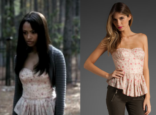 Rebecca Taylor Quilted Silk Corset (out of stock online) 
Worn by Bonnie Bennett on The Vampire Diaries.