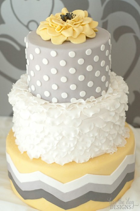 yellow grey wedding cake